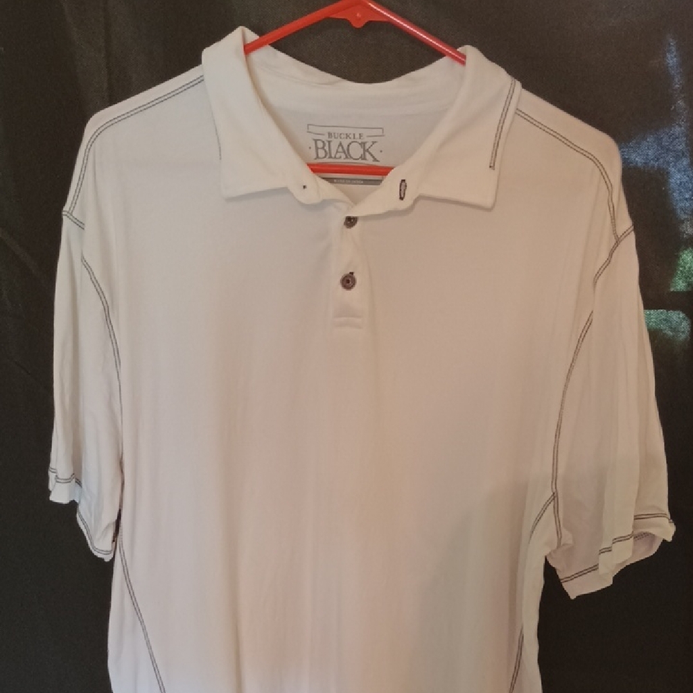 Buckle White Polo Shirt with Black Stitching
